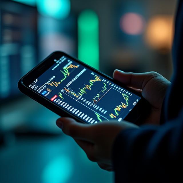 Close up of a professional mobile analyst testing a financial application